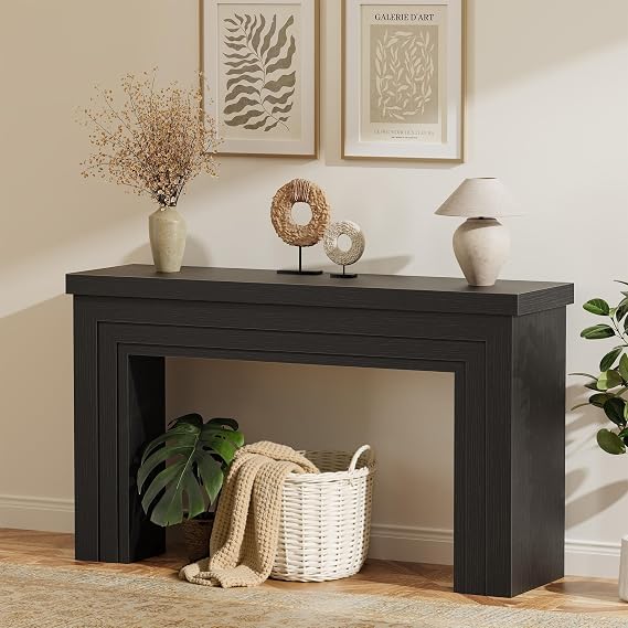 Huuger 54 Inch Entryway Table, Rectangular Console Table for Living Room | Farmhouse Sofa Table Behind the Couch, Long for Entrance, Hallway, Foyer, Black