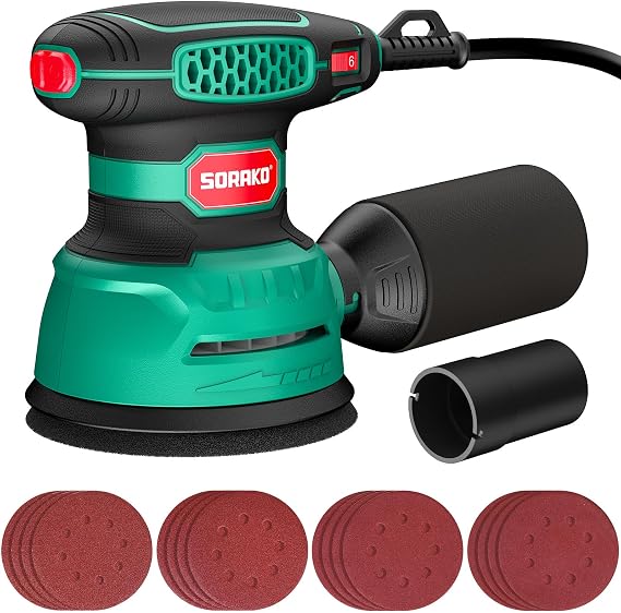 SORAKO 350 W Random Orbital Sander, 125 mm Variable Speed Wood Polisher