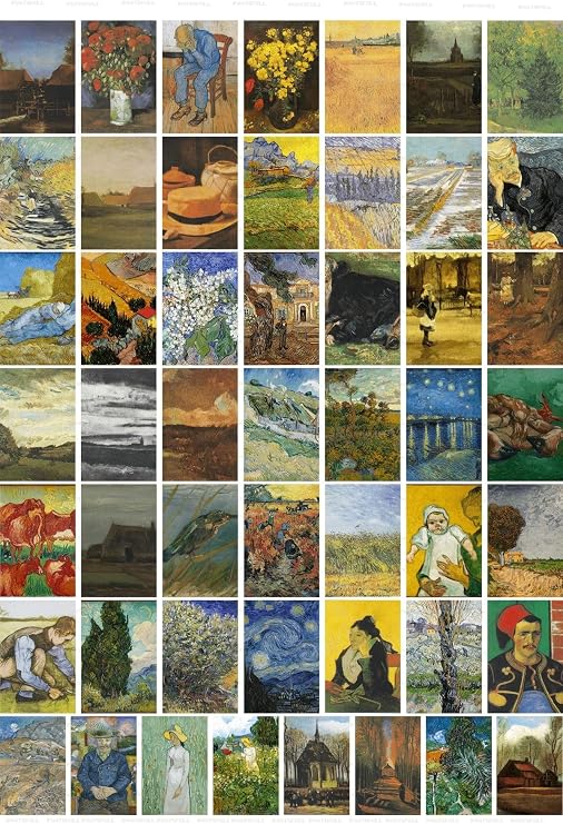Postifull Vincent Van Gogh Kolaj Seti, Sanatsal Poster Kartları, Bant Hediyeli - 50 Adet 10 * 15Cm Duvar Posteri;