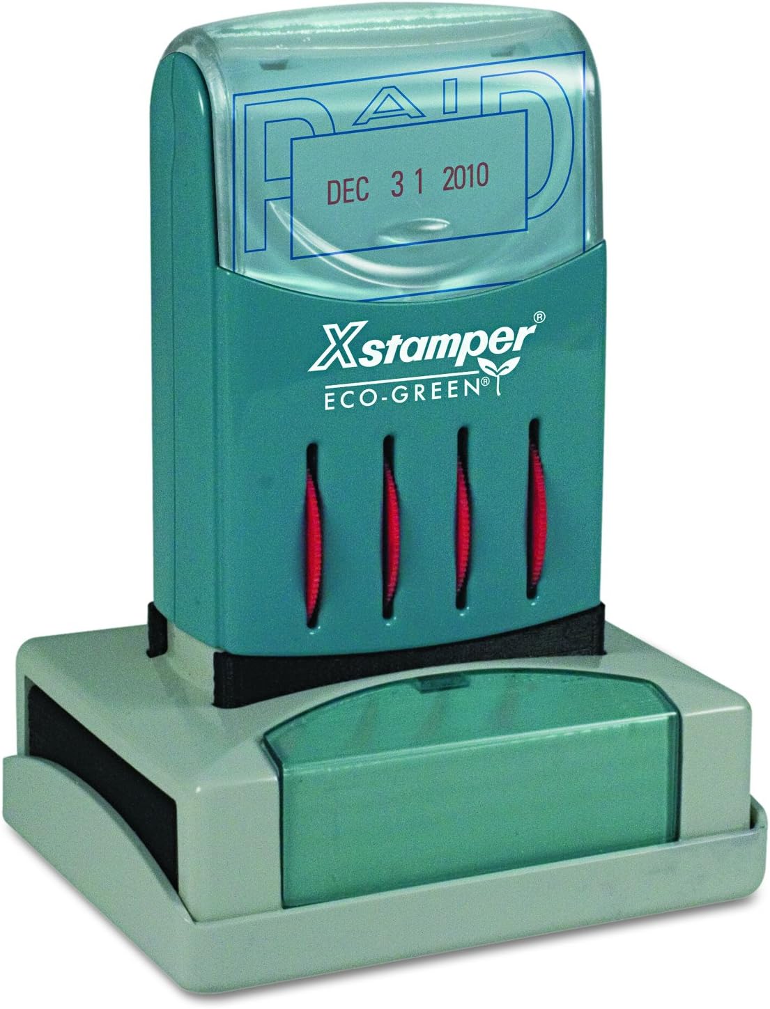 Xstamper ECO-GREEN 66210 VersaDater Message Dater, 2 18 x 1 516, PAID, BlueRed