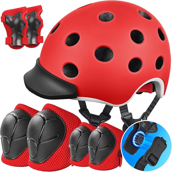 Wemfg Kids Bike Helmet Set for 5-8 Adjustable Kids Skateboard Helmet Protective Gear Set Knee Elbow Wrist Pads for Boys Girls Youth and Multi-Sports Scooter Cycling Roller Balance Bike