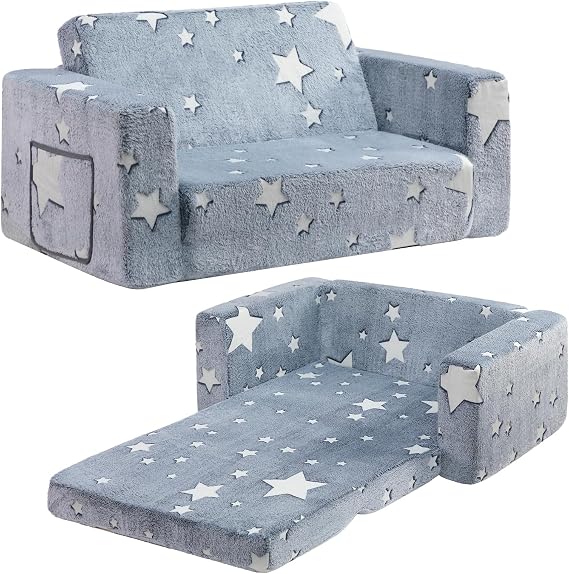 BEJOY Toddler Chair, Folding Kids Sofa Bed, Extra Wide, Glowing Star