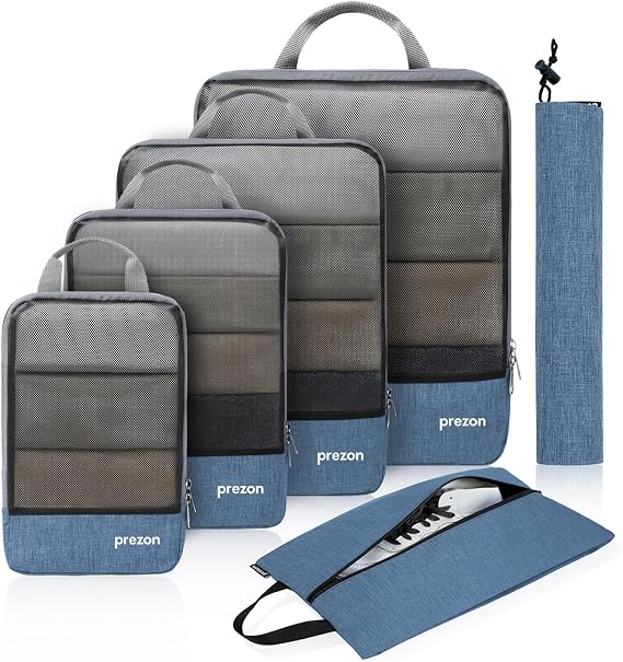 Compression Packing Cubes with Travel Shoes Bag and Laundry Bag, Luggage Organiser Set, Extensible Suitcase Organiser, Packing Organisers for Suitcases, Packing Cubes for Travel or Storage