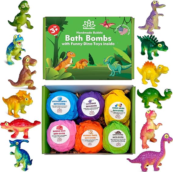 Made in USA Dino Bath Bombs for Kids with Big Funny Dinosaurs Surprise Toys Inside - Quality Funny Dinosaur Surprises Inside Bubble Bath Bombs | Gift for Boys and Girls on Birthday