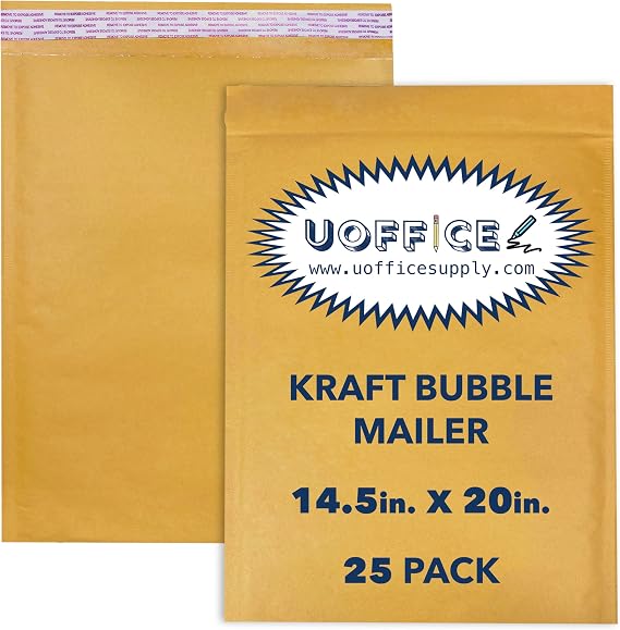 Kraft bubble mailers 25- pack, Padded yellow envelopes #7-14.5" x 20", Mailing envelope bags, Padded with peel and seal, Kraft protective mailer