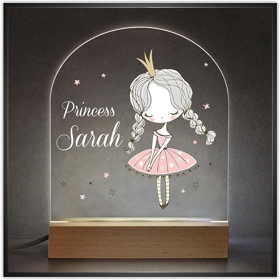 Beecreative Personalised Princess Gifts For Girls - Girls Night Light Lamp - Princess Bedroom Decorations - Princess Bedroom Accessories - Princess Birthday Gifts