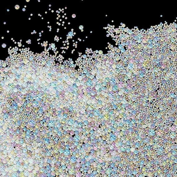 FREEBLOSS 0.6-3mm Clear Glass Beads Mixed Sizes Iridescent Beads Tiny Round Bubbles Micro Bead for Crafts Dollhouse Decoration,150g