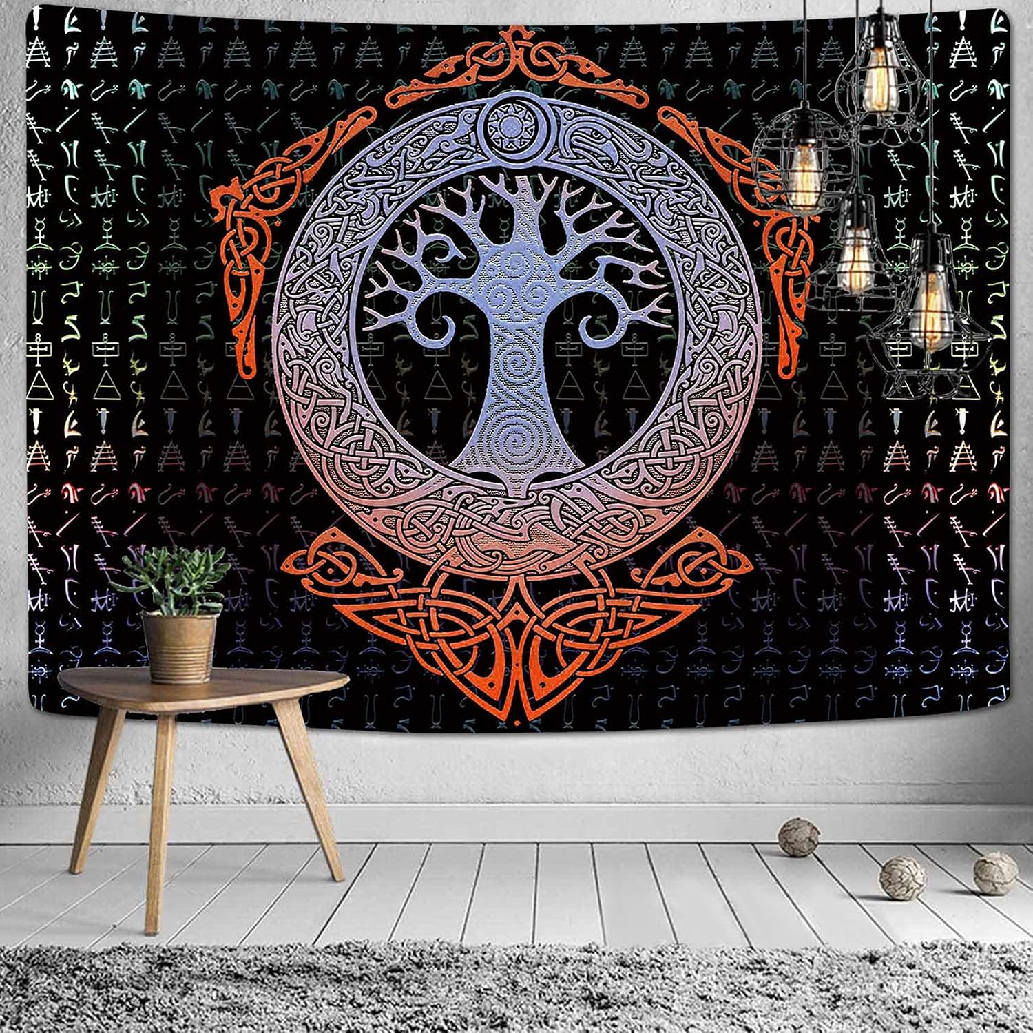 PNKJ Yggdrasil Viking Tapestry Meditation Runes Ancient Art Norse Mythology Tapestry Wall Hanging Tapestry for Living Room Bedroom Decor,59.05''x51.18''