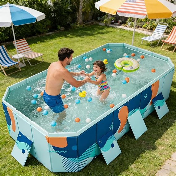 Foldable Pool for Adults Hard Plastic Non-Inflatable Portable Outdoor Pool for Backyard and Garden Ideal for Family Water Activities 2.6m