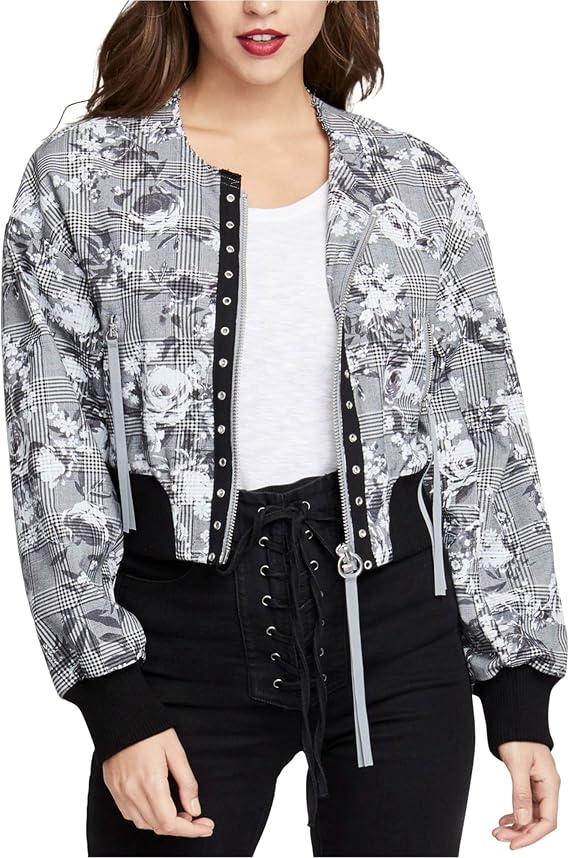 Rachel Roy Womens Baldwin Bomber Jacket, Grey, Large