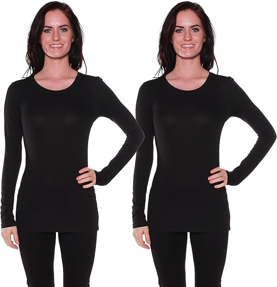 Active Basic Athletic Fitted Plain Long Sleeves Round Crew Neck T Shirt Top - Black/Black - Medium