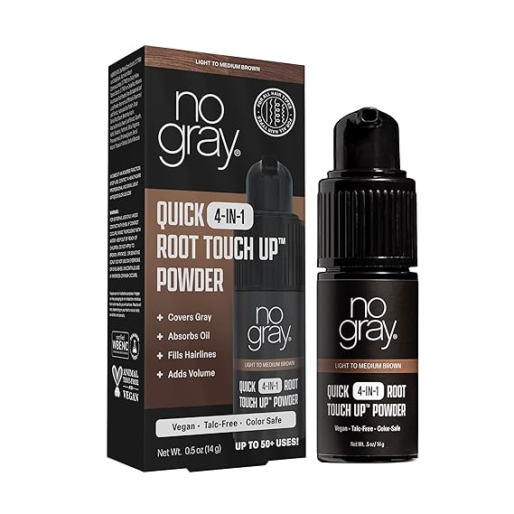 No Gray Quick 4-in-1 Root Touch-Up Dry Shampoo Powder, Light to Medium Brown