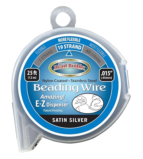 Bead Buddy 19 Strand Bead Stringing Wire, Satin Silver, 25 Feet in Length by 0.15 Inches-Strong, Flexible and Durable Beading Wire-Great Bracelet Making and Necklace Wire for Beading