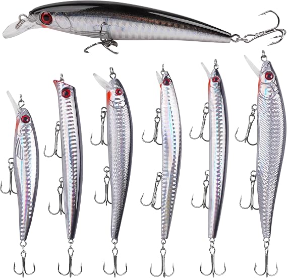 Saltwater Fishing Lures Kit, Surf Fishing Sriper Lures Saltwater Minnow Baits Deep Diving Jerkbait Popper Plugs Set for Striped Bass Offshore Ocean Tackle