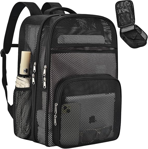 Busiuw Heavy Duty Mesh Backpack for Adults, 39L EX-Large Black Mesh Bag
