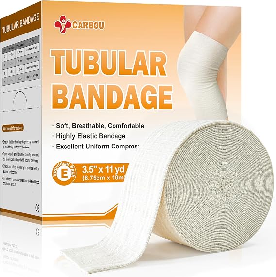 CARBOU Elasticated Tubular Bandage 3.5" x11yd (Size E), Compression Support