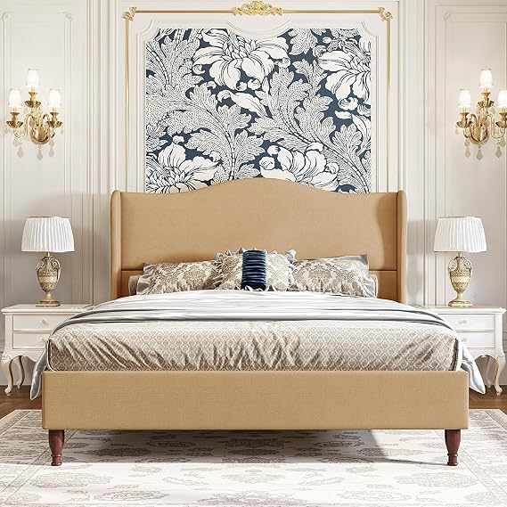 koorlian King Upholstered Bed Frame with 51'' Tall Headboard, Warm Brown