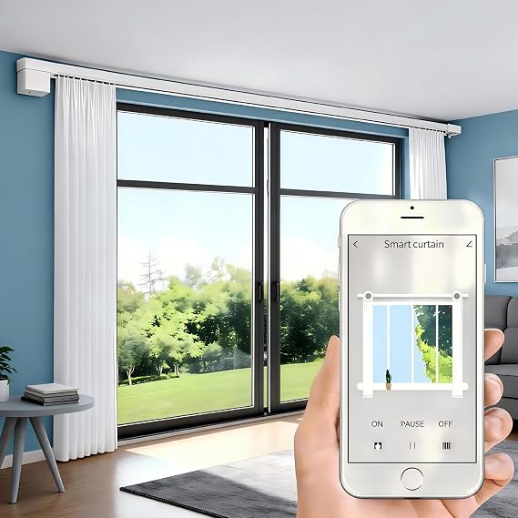 Smart Curtain Track System with Mini Zigbee Motor, Automatic Motorized Curtains Rod 88.6''(2.2m) with App, Voice, Remote Control, Compatible with Alexa,Google and Siri