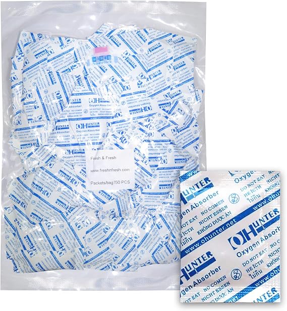 100 CC [150 Packets] Premium Oxygen Absorbers for Food Storage, Oxygen Scavengers Packets(1 Bag of 150 Packets) - ISO 9001 Certified Facility Manufactured