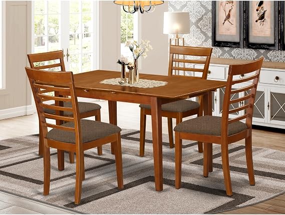 HomeStock 5 Piece Dinette Set - Small Dining Table with Chairs - Kitchen Table Set - Saddle Brown Finish
