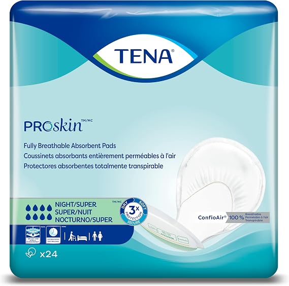 TENA ProSkin Night Super Absorbent Pads, Heavy Absorbency, Unisex, 24 count | Disposable