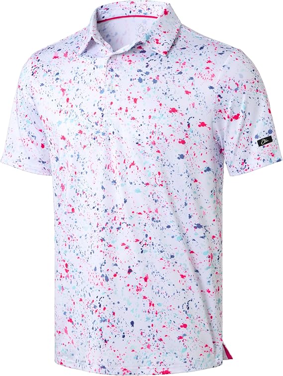 Obla Men's Golf Polo Shirts Print Short Sleeve Dry Fit Collared Shirt