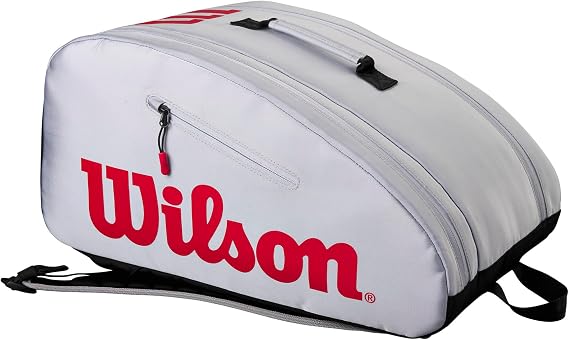 WILSON Super Tour Pickleball Bag - Holds up to 3 Paddles, Grey/Red/Black