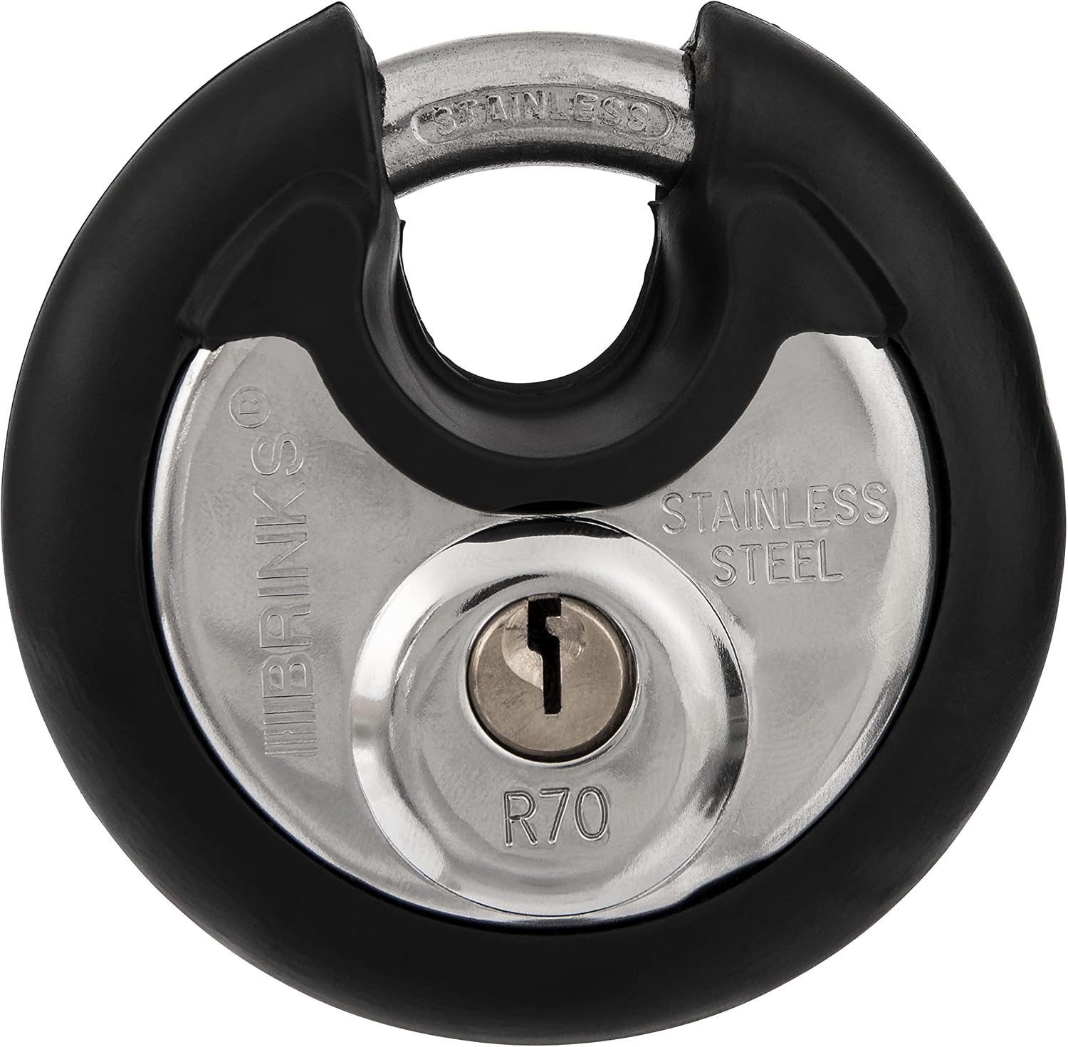 BRINKS 673-70001 BRINKS-70mm Commercial Keyed Discus Padlock Body with Stainless Steel Shackle, Black