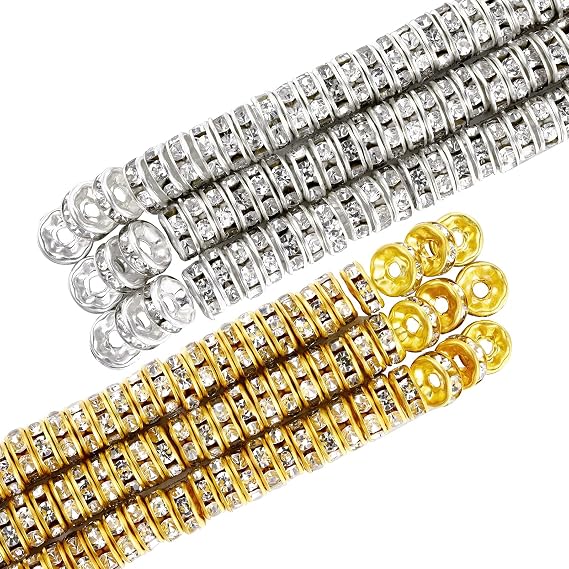Hicarer 800 Pcs Round Rondelle Spacer Beads, 6 mm, Gold, Silver