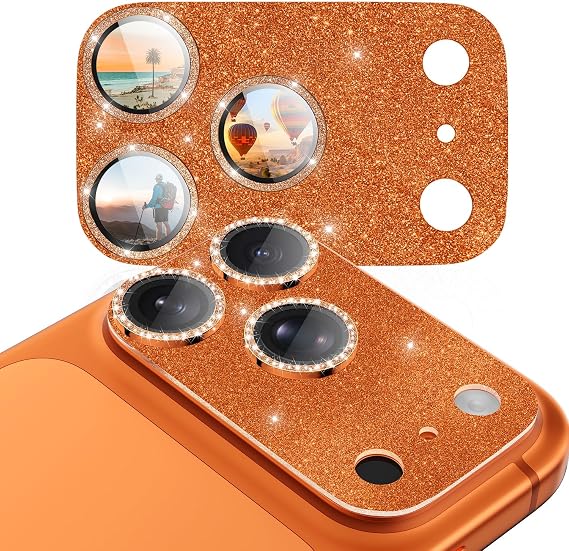 CloudValley for iPhone 17 Pro Max Camera Lens Protector, Glitter Orange