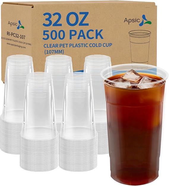 500 Pack 32oz 107MM Clear PET Disposable Cups Iced Drink Cups
