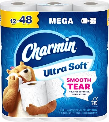 Charmin Toilet Paper Ultra Soft, 12 Mega Rolls = 24 Regular Rolls, 2-ply Bath Tissue