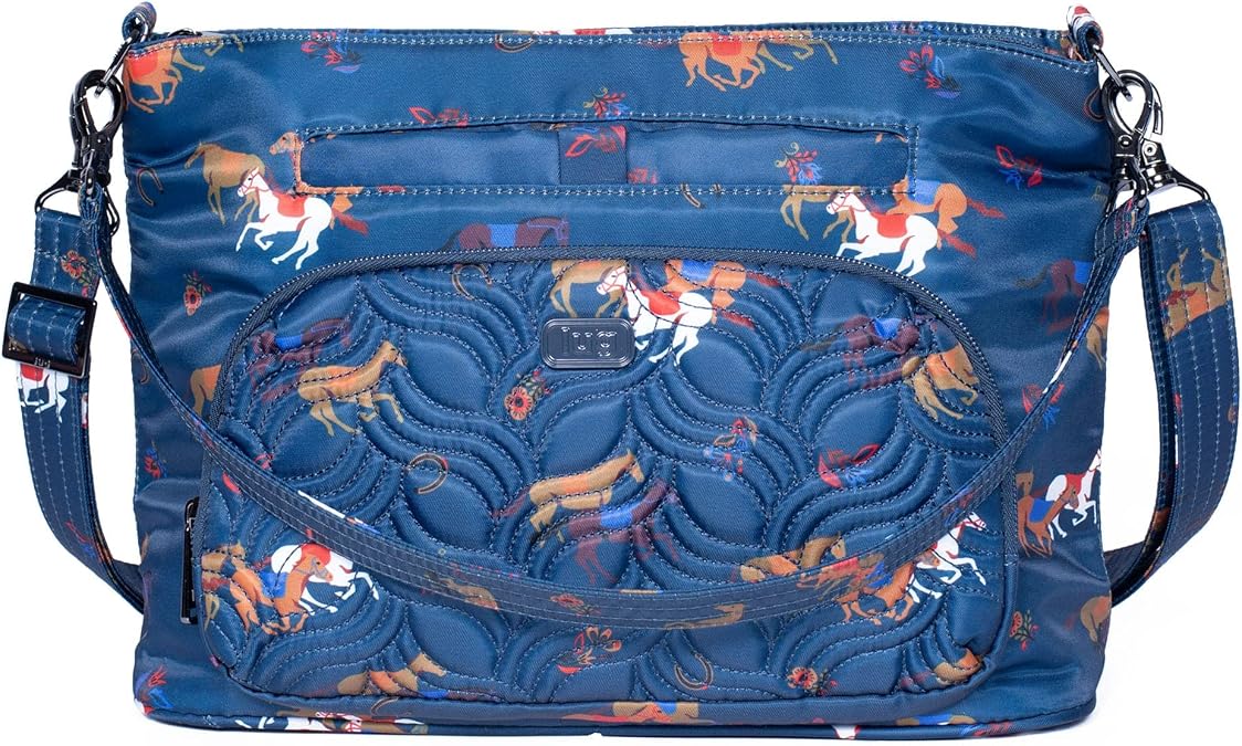 Lug Samba XL Convertible Crossbody Bag, HORSES NAVY - Versatile Travel Purse with Magnetic Phone Pocket and Secure Zipper Compartments