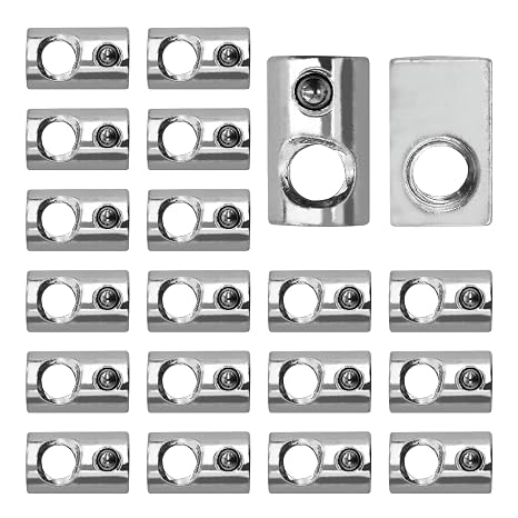 20PCS 1/4"-20 Threaded Steel Roll in T-Nut with Ball Spring, Silver T Spring Nut, T Slot Nuts Accessory Hardware for Aluminum Extrusion Profile Rail