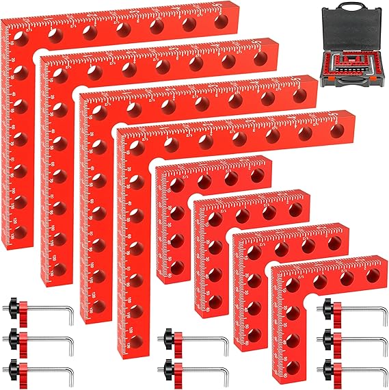 8 Pack Corner Clamp for Woodworking, 90 Degree Right Angle Clamp | 5.5" & 2.5" Aluminum Positioning Clamping Squares, Woodworking Tool for Frame, Cabinet, Drawer, Gift for Carpenter/Dad, Case