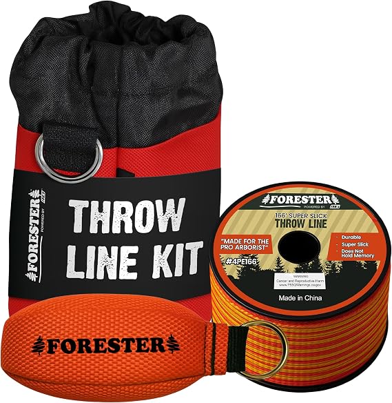 FORESTER Arborist Throw Line Kit W/Bag | 11oz Throw Weight & 166ft Rope | Ultra Slick 100% Polyester Rope | Arborist Equipment for Tree Climbing