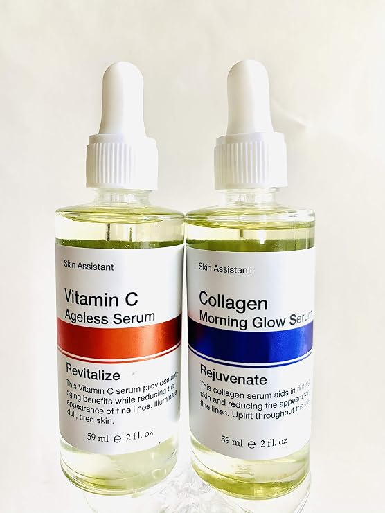 Bundle of Skin Assistant Vitamin C Ageless Serum & Collagen Morning Glow Serum, 2 fl oz each, total of 2 items, No Box