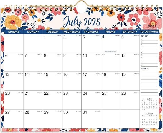 2025-2026 Wall Calendar - 18 Months Hanging Calendar 2025-2026, Jul 2025 - Dec 2026, 11" x 8.5", Spiral Binding, Julian Dates, Large Block, Notes, To-do List, Thick Paper, Perfect for Organizing