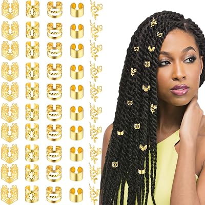 100 pcs Gold Hair Clip Charms Jewelry Braids Hair Accessories Dreadlock Adjustable Clip Beard Beads Cuffs Clip Decorations for Men Women Styling Tools