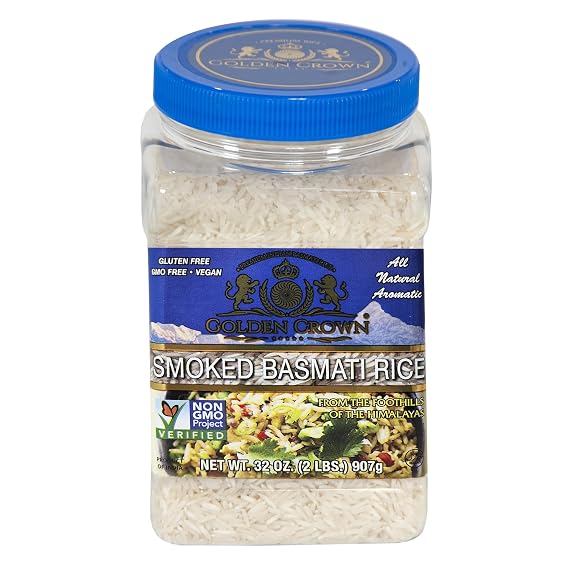 Golden Crown Smoked Basmati Rice, 2LB, Gluten Free, Long Grain White Rice