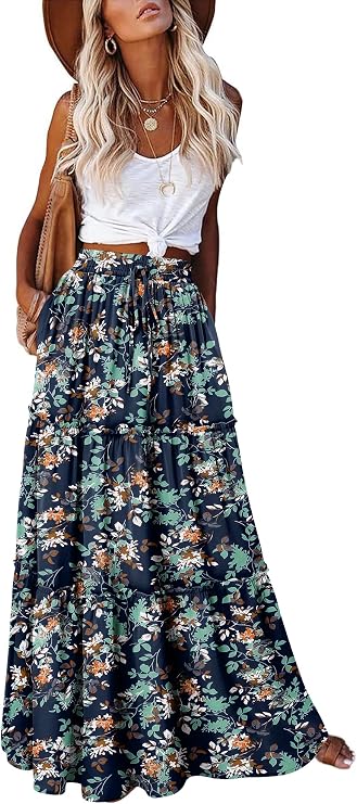 CHICZONE Maxi Skirt for Women High Waist Boho Western Long Skirts Festival Outfits Clothing with Pockets