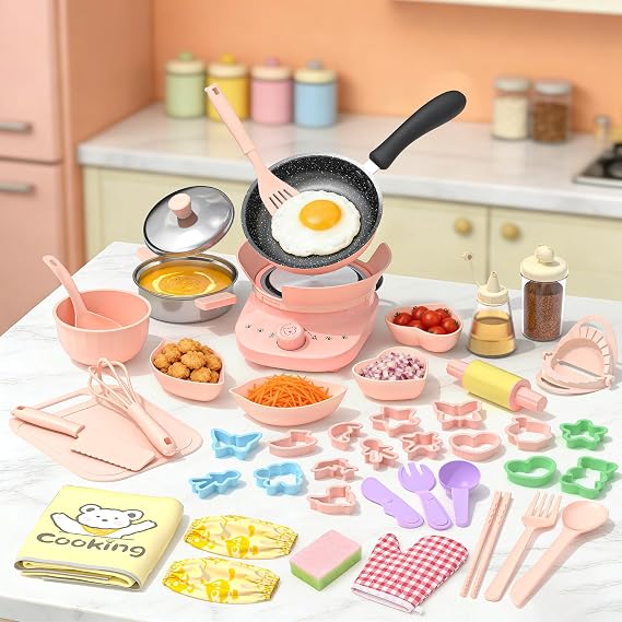 Gotoofun Kids Real Cooking Set with Mini Electric Stove, 45 PCS Montessori Mini Cooking Set with Safe Knife & Kitchen Tools, Cooking Set for Beginner Chef Ages 6-12 Boys & Girls
