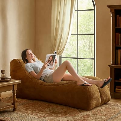 Floor Lounger Chair, 59 Chaise Lounge Long Lazy Bean Bag Floor Chair for Adults, Padded Foam Boneless Couch for Living Room, Bedroom, Apartment, Yellow.