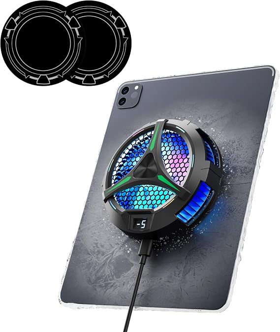 ACEDAYS iPad Cooler,Magnetic Tablet Cooler for ipad/Surface pro/Samsung Tab,iPad Cooing Fan with Temperature Display for Mobile Gaming,Tiktok Live Streaming (Green Mech+3 pcs Magnetic Suction Sheet)