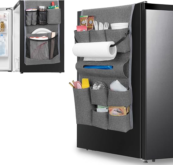 Rexmica Mini Buzdolabı Düzenleyici, Çoğu Ev Buzdolapları için 14 Cepli Buzdolabı Toz Örtüsü, Yurt, Ofis, Mutfak, Ev, Okul, Gri için Asılı Mini Buzdolabı Kutusu Düzenleyici Saklama Çantası