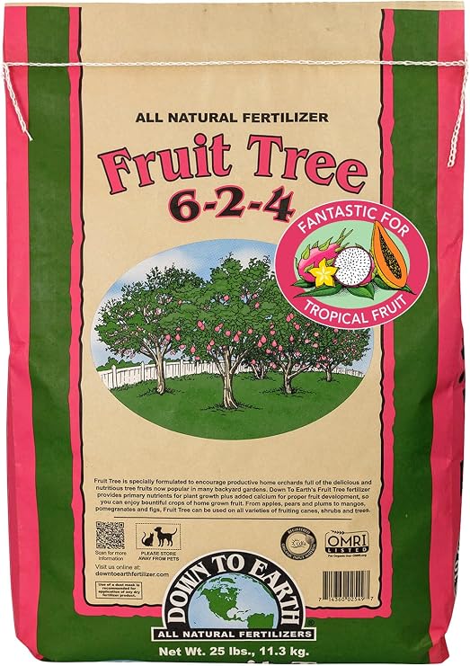 Down To Earth All Natural Fertilizers Organic Fruit Tree - 6-2-4, 25 lb | Plant Food for Apples, Pears, Plums, Cherries, Peaches, Tropical Fruit, Pomegranates, High Calcium, Backyard Orchard