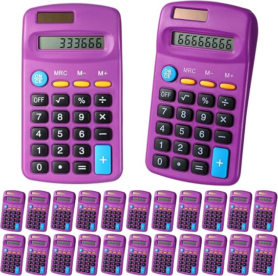 Copkim 24 Pack Student Mini Calculator for Classroom, 8-Digit Display Dual Powered Handheld Math Tools for Teachers, School Supplies and Classroom Rewards, Compact Design(Purple)