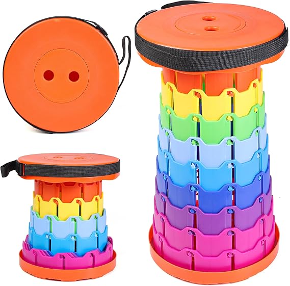 Collapsible Portable Telescopic Stool,Camping Folding Stool,Adjustable Height Retractable Stool, Plastic Folding Stool Fishing Chair,for Outdoor Camping BBQ Hiking Garden & Home (Rainbow Orange)