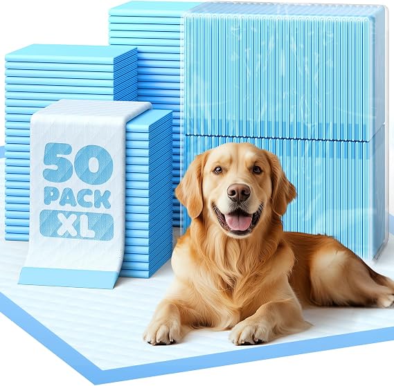 Powools Puppy Pads for Dogs, 34x28 in, 6-Layer Leakproof, 50-Pack