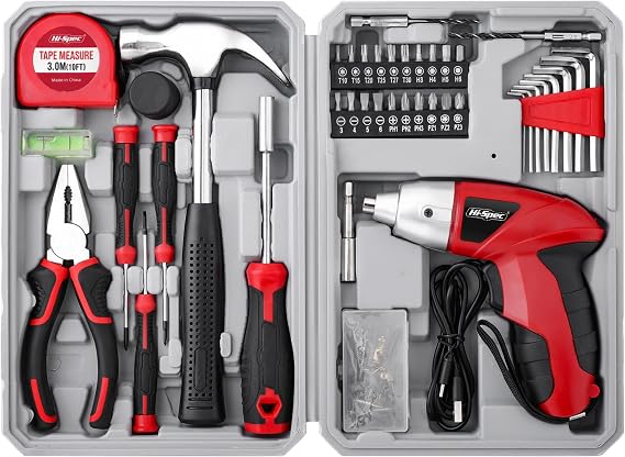 Hi-Spec 4V USB Electric Screwdriver Tool Kit for Home Repairs, Red